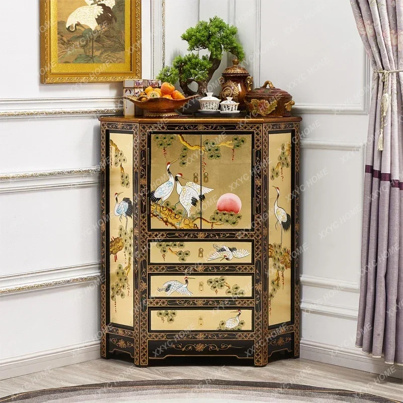 Q Ming and Qing classical gold foil corner cabinet storage triangle side cabinet painted piano lacquer