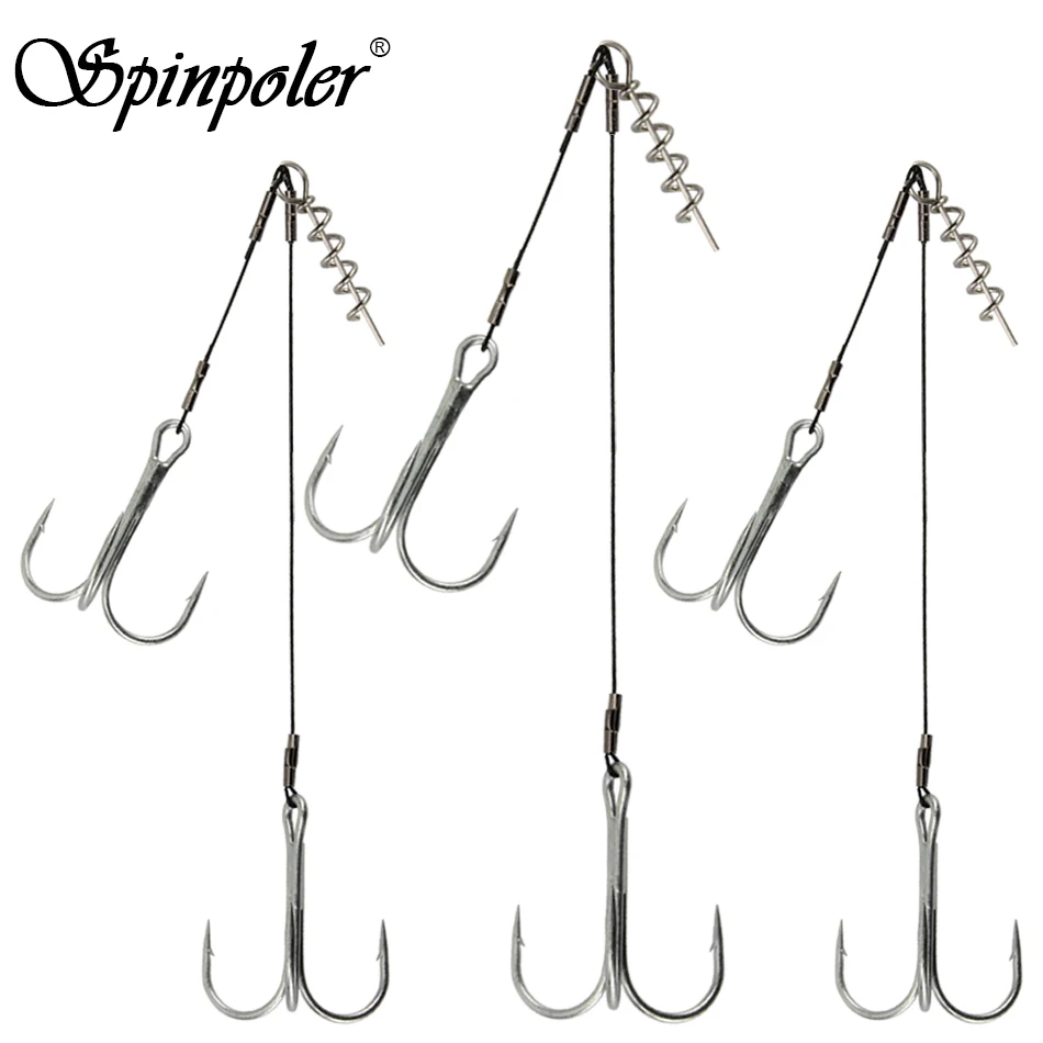 Spinpoler 3-teiliges Soft-Lure-Set mit Corkscrew-Stinger und scharfen Dreifachhaken für große Soft-Plastikköder, Raubfischköder, Angelzubehör