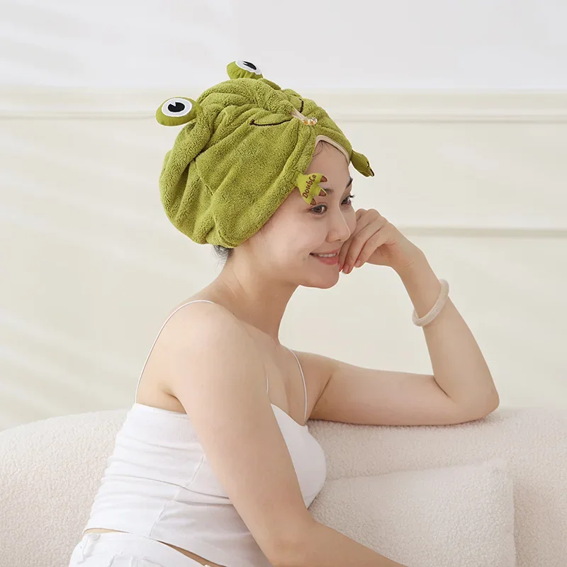 Dry hair cap female thickened super absorbent coral fleece dry hair towel cartoon embroidery quick drying headscarf