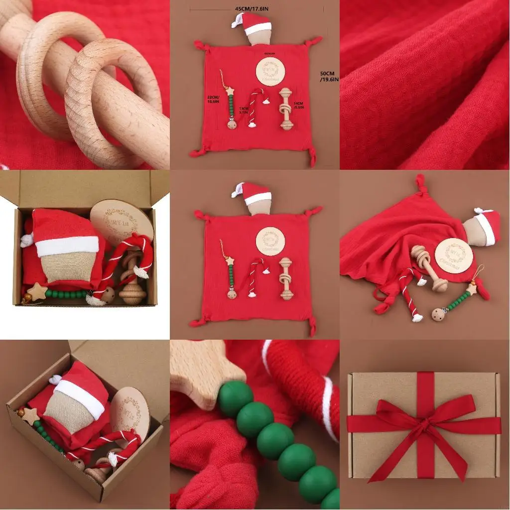 

1Set Christmas Gift Set Baby Stuff Newborn Christmas Cards Baby Cotton Soothe Appease Towel Pacifier Clips Rattle Toy L8RB