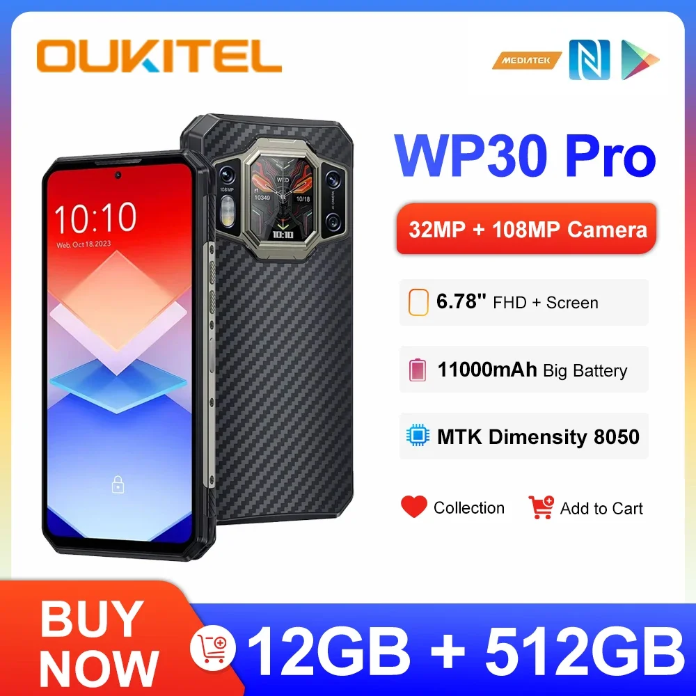 Прочный смартфон Oukitel WP30 Pro 5G 12 ГБ + 512 ГБ, 120 Вт, мобильный телефон Android13, 11000 мАч, 6,78 дюйма, FHD +, 108 МП, камера, мобильный телефон oukitel Прочный смартфон Oukitel WP30 Pro 5G 12 ГБ + 512 ГБ, 120 Вт, мобильный телефон Android13, 11000 мАч, 6,78 дюйма, FHD +, 108 МП, камера, мобильный телефон oukitel