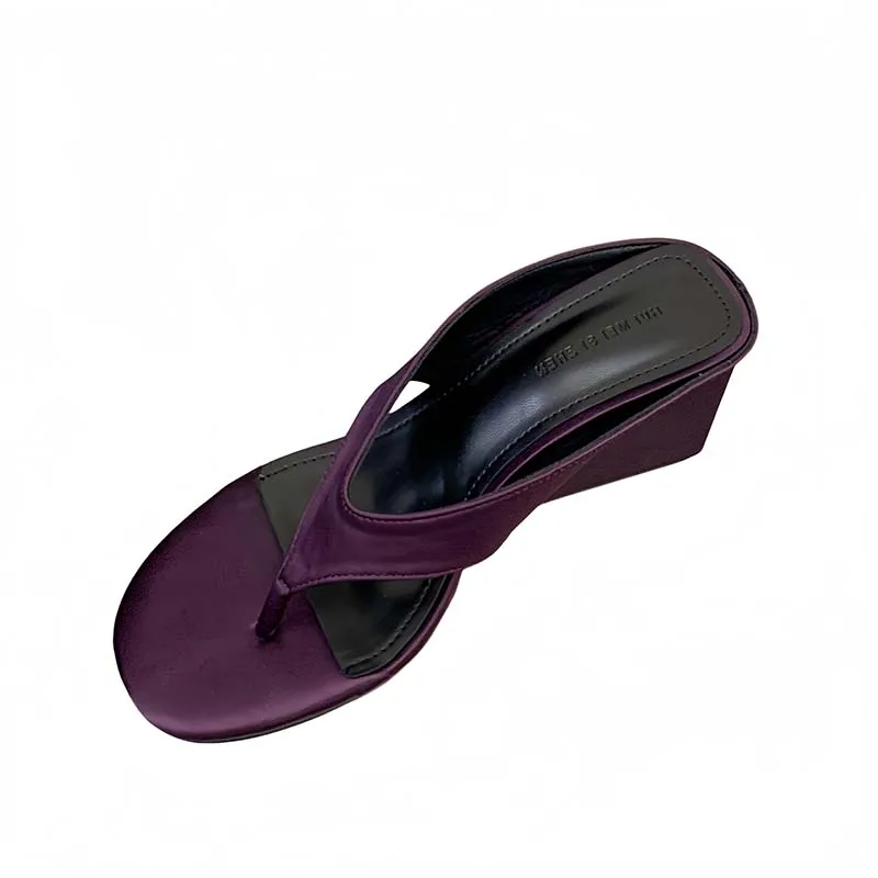 

7cm Flip Flops Woman White Wedges Heels Sandals Summer Beach Slippers Purple Chunky Wedge Shoes Ladies High Heels Black Sandals