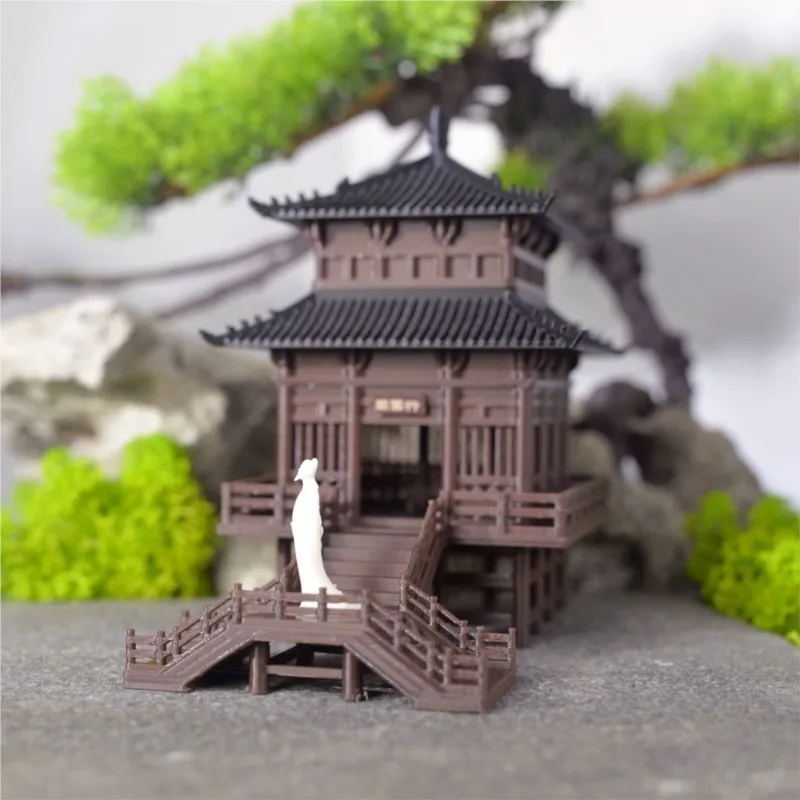 

Retro Architecture Ornaments Pavilions Chinese Style Ancient 3D Printing Micro Landscape Bonsai Flower Pot Decoration Tower ZF31