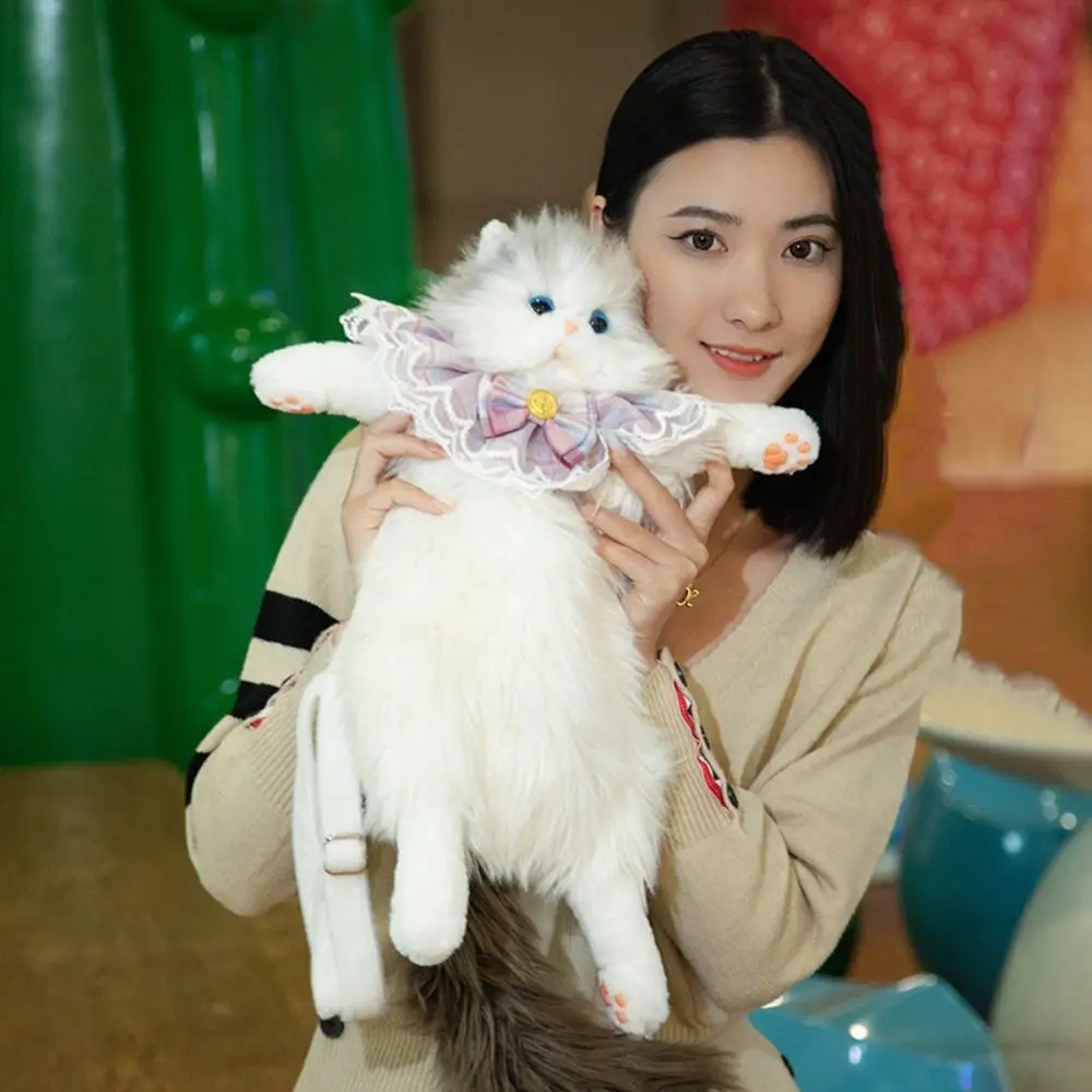 長い毛のふわふわ猫人形バックパック超リアルなラグドール猫かわいい女性のバックパック漫画手作りぬいぐるみ猫バックパック
