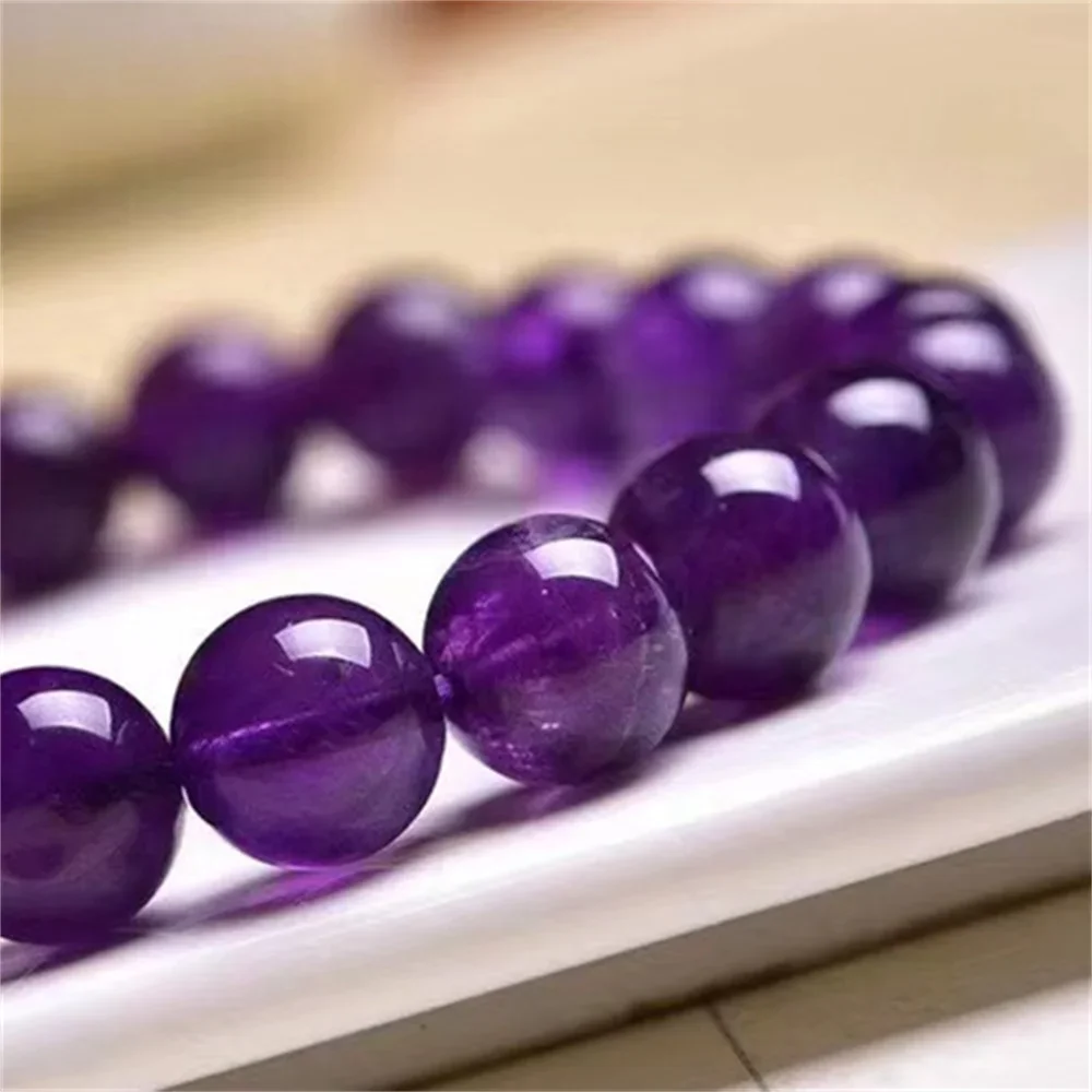 Natural Stone Crystal 6-12mm Amethyst Round Beads Charm Bracelet for Women in Unisex Energy Cured Jewelry Beading Gift Party