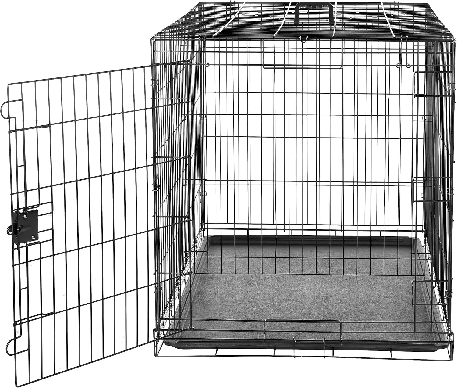 Caixa para cães de fio de metal dobrável durável com bandeja, porta única, 48 x 30 x 32,5 polegadas, preta para animais de estimação grandes
