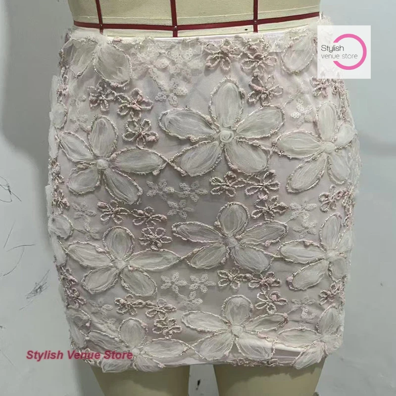 French heavy industry flower bright silk skirt female summer new fashion temperament high waist hip skirt slim A-line skirt