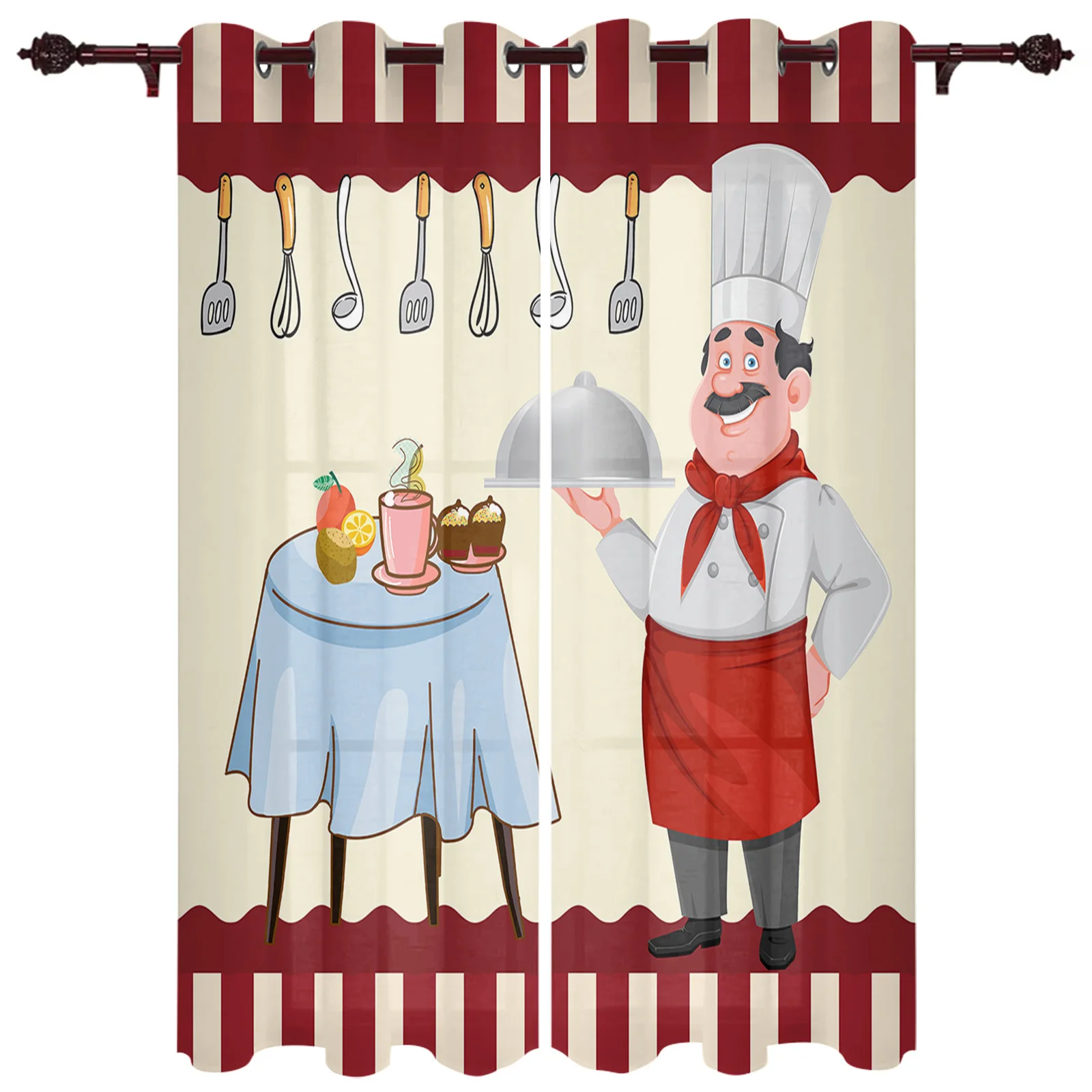 Chef Kitchen Gourmet Knife And Fork Curtains for Bedroom Living Room Drapes Kitchen Kid's Room Window Curtain Modern Home Decor