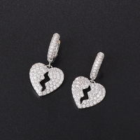 Hip Hop Ice Out Broken Heart Dangle Earrings for Men Women Silver Color Cubic Zircon Huggie Earrings Anti Allergy Jewelry