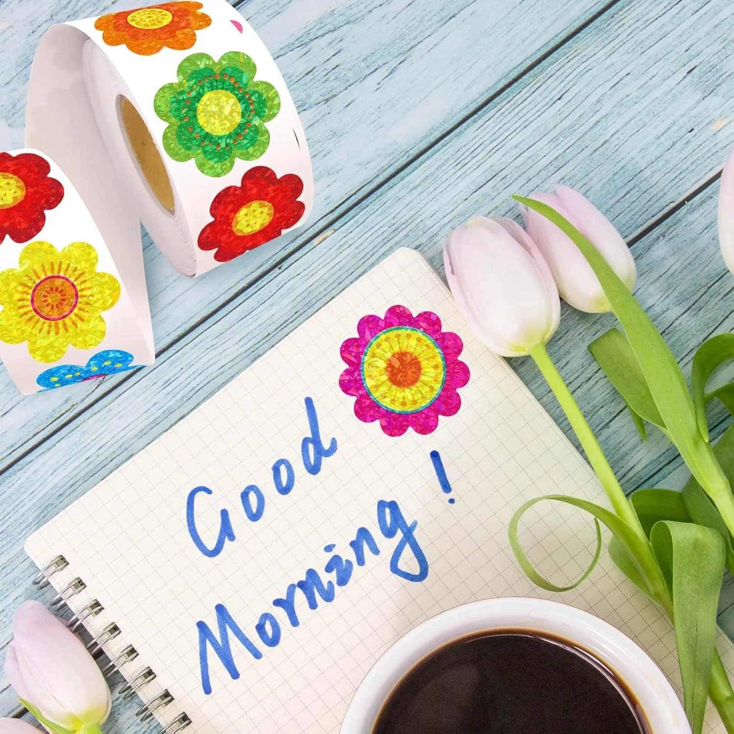 500 قطعة 1 "ليزر زهرة ملصق لفة أزهار لطيفة شكل ختم ملصق اللون مقاوم للماء ذاتية اللصق ملصق تغليف الهدايا Stic