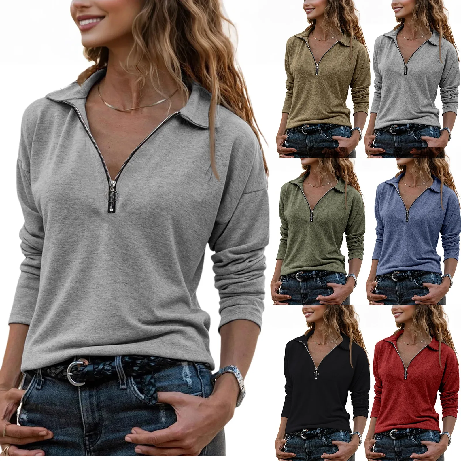 Camiseta Mujer สตรีแฟชั่นลําลองแขนยาว V คอสบายเสื้อสวมหัว Blusa Elegante Femininaка