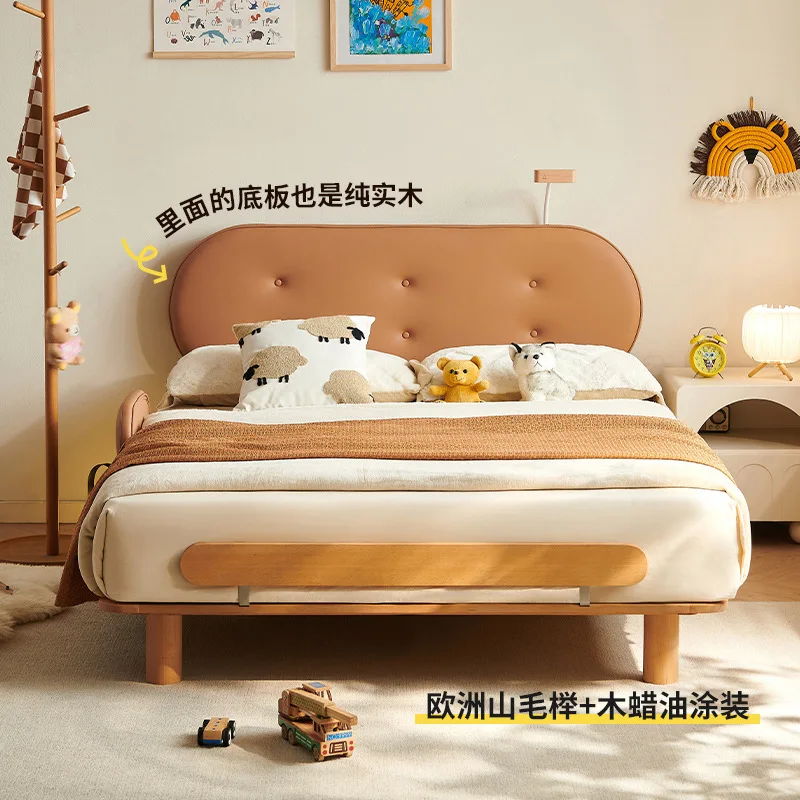 

All solid wood beech wood boys and girls small apartment double bed simple protective fence children's bedroom children's bed