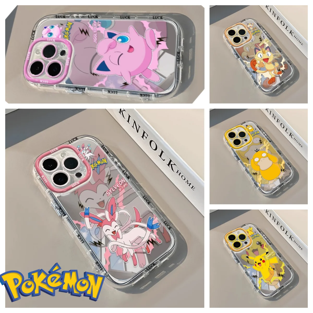 حافظة لهاتف آيفون 11 12 13 14 15 16 Pro Max Plus 16E Psyduck Meowth jigglypuff اللطيفة من POKEMONS Sylveon Pikachu