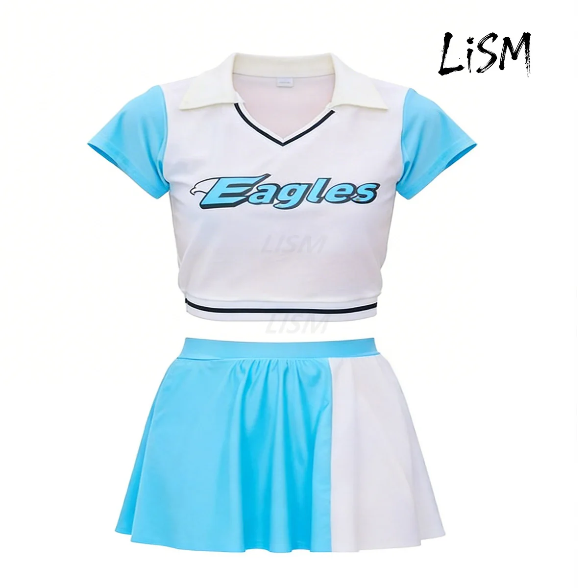 

Women's Eagles Cheerleading Uniform Set - Pink White Crop Top (Black Stripes) Block Skirt for Cheer/School/Dance/Cosplay