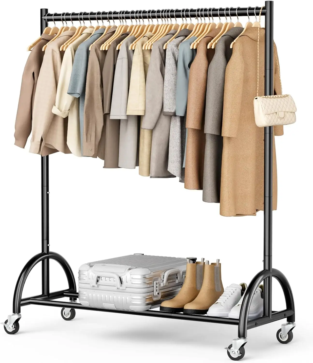 

Heavy Duty Clothing Rack with Wheels Rolling Clothes Racks for Hanging Clothes, Coats, Garment, Dress, Black