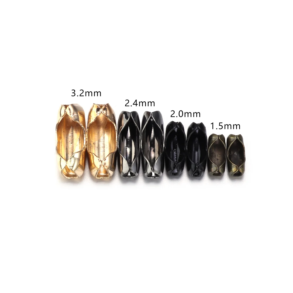 200pcs Ball Chain Connectors Clasps 1.5/2.0/2.4/3.2mm Metal End Clasps Connectors For DIY Jewelry Making Necklace Accessories