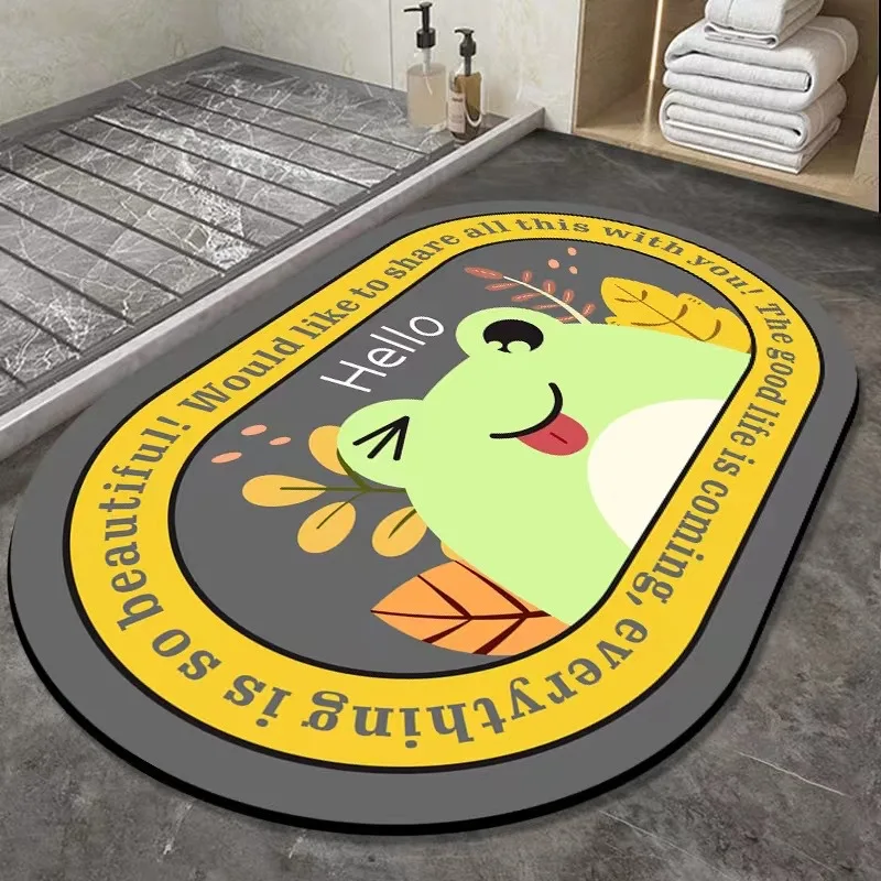 Cartoon Rug Soft Diatom Mud Absorbent Rug Bathroom Floor Mat Door Mat  Quick-drying Carpet Toilet Mats  Bath Decoration Oval Rug