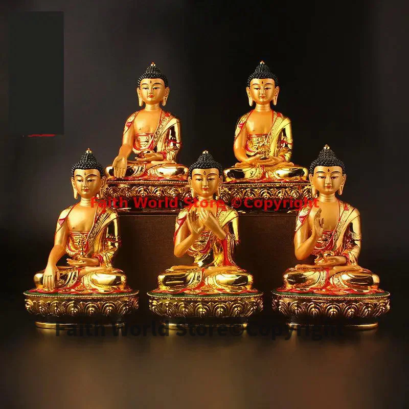 5PCS Wholesale Buddhism supply Zenith Elysian Fields Temple altar worship Auspicious Five Dhyani Mantra Buddhas Holy buddha god