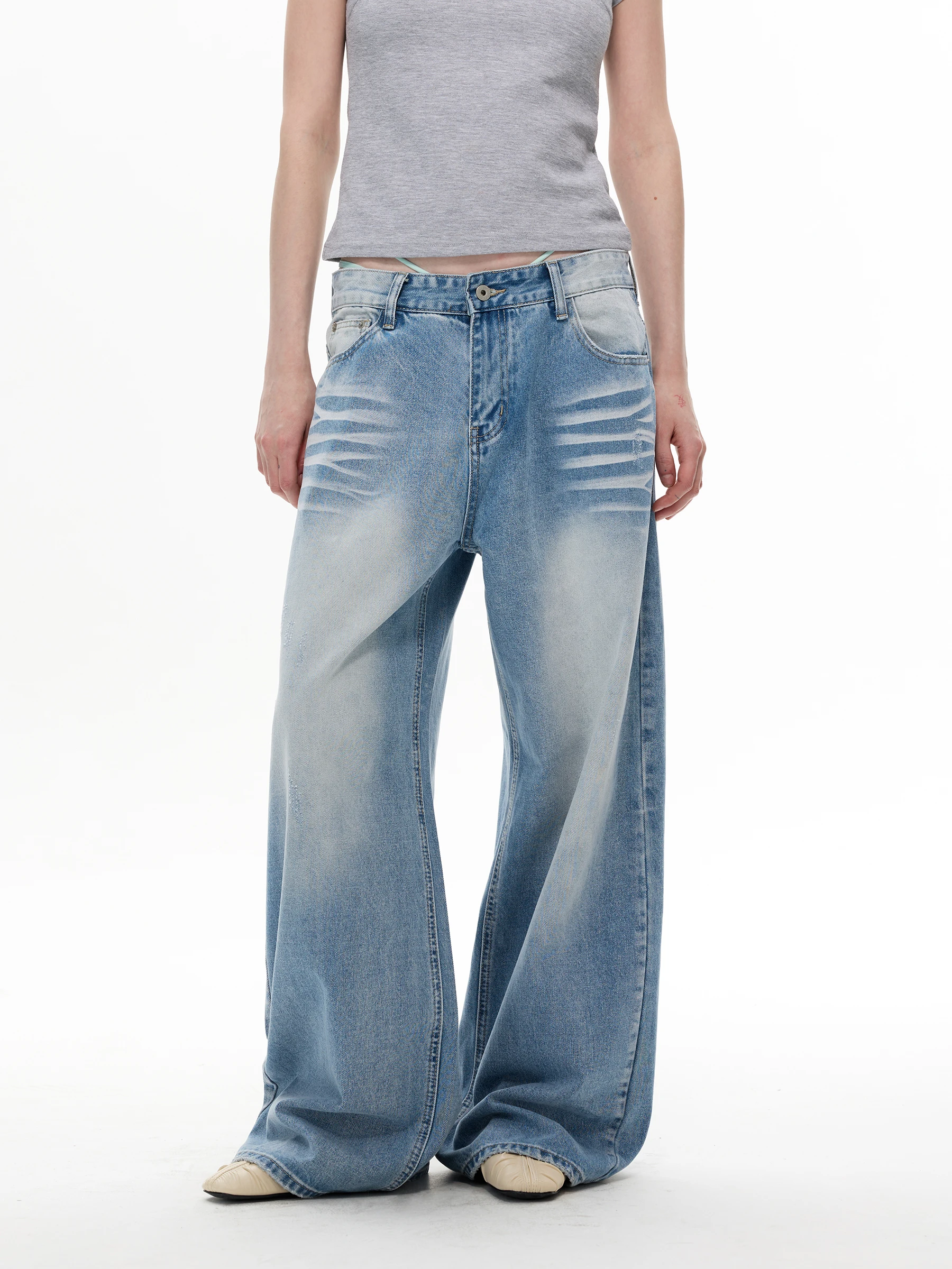 WLNEXT Calça Jeans Unissex com Design Retrô Americano, Camuflagem e Patchwork, Rasgos e Rebites, Estilo Moderno, Corte Solto ...