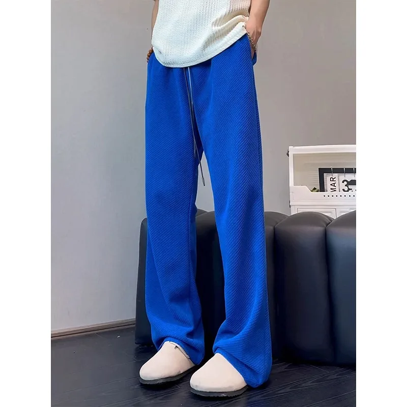 Men's Casual Wide Leg Pants Loose Comfortable Breathable Polyester Fiber Blue Soft Old Money Style Spring Summer Fashion