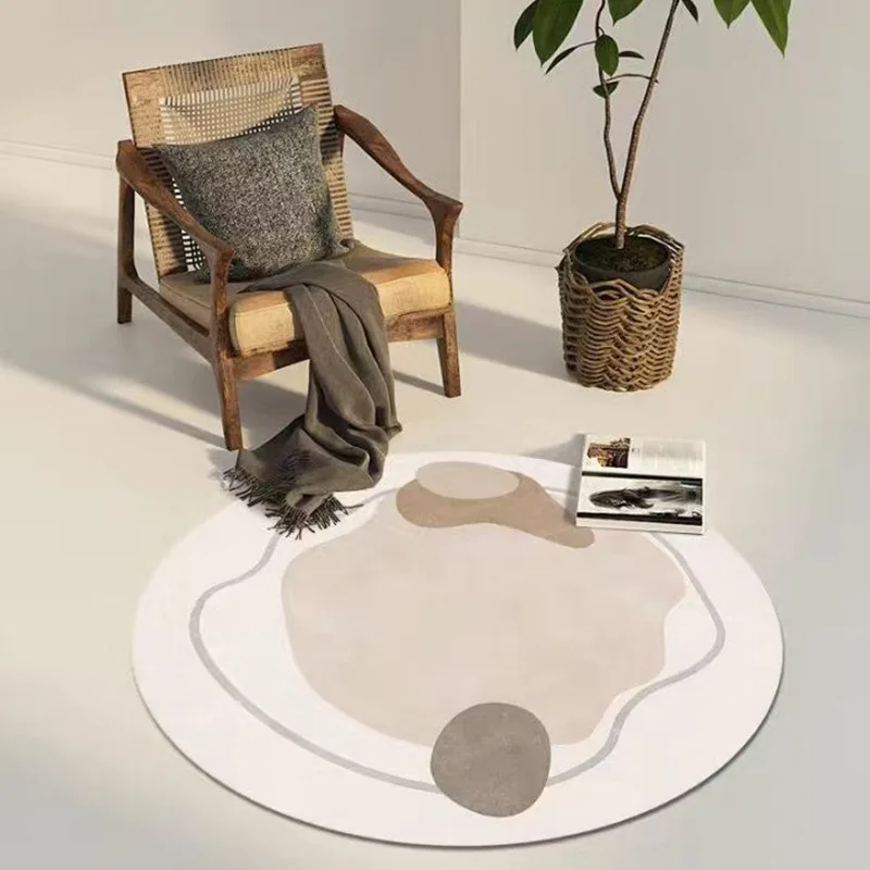 Abstract Geometric Organic Shape Round Rug – Stylish Soft Floor Mat for Living Room, Bedroom, Modern Home Decor