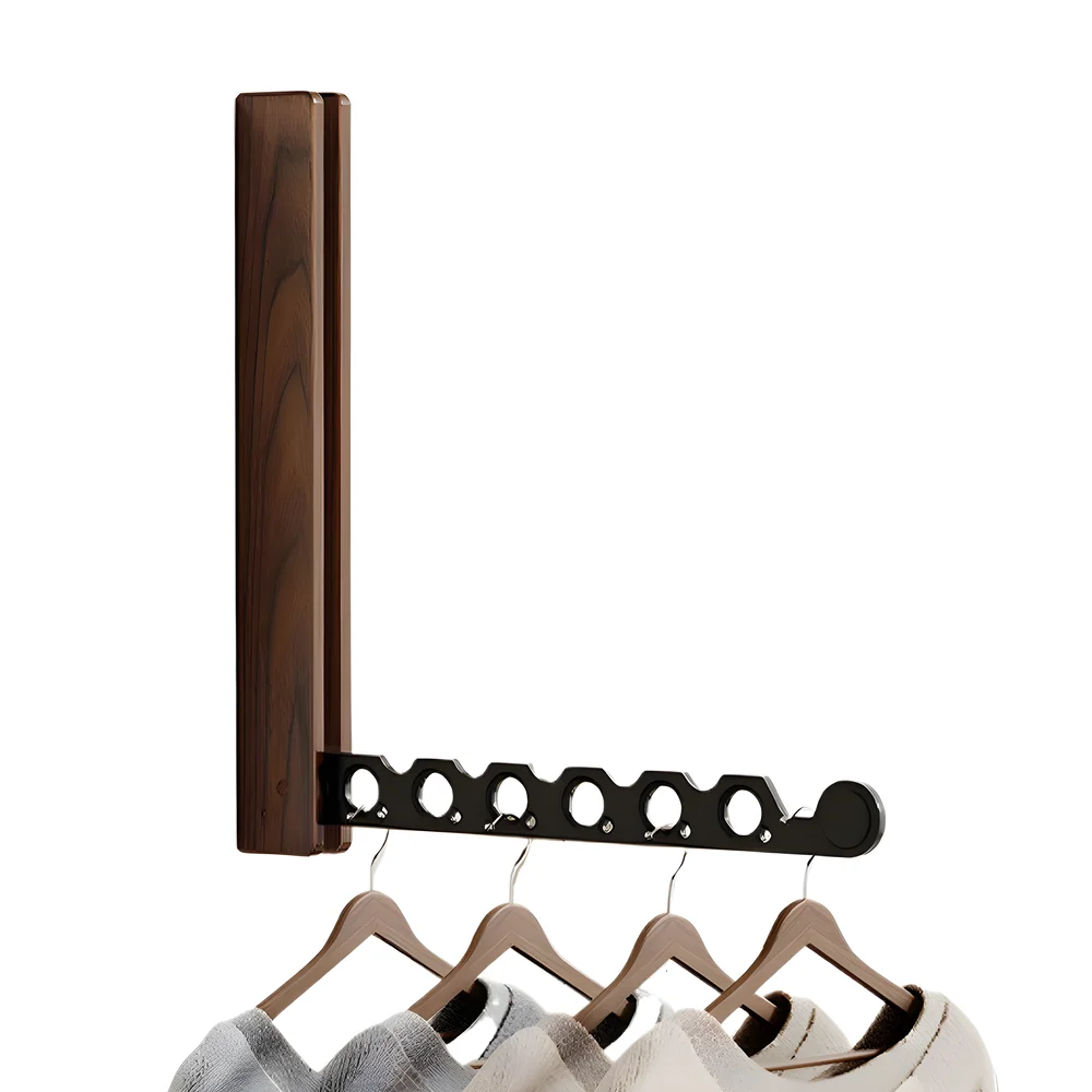 Wood Clothes Hanger  Wall Mounted Drying Rack, Collapsible Design, and Invisible Clothing Organizer for Efficient Space Saving