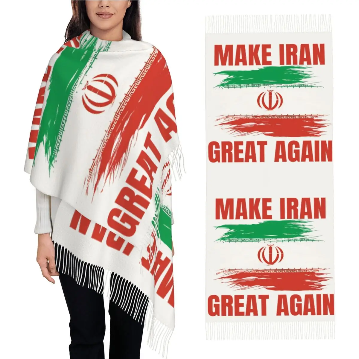 

Women Scarf Warm Soft Make Iran Great Again MIGA Scarves Wraps with Long Tassel Popular Shawl Wrap Autumn Printed Bufanda