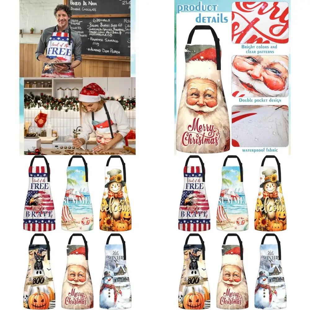 

6-Piece Festive Women's Holiday Kitchen Apron Set with Pockets (Colorful)