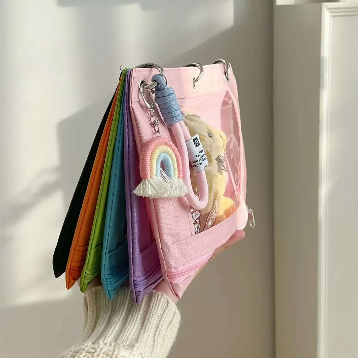 Large Rainbow Storage Bag Portable Travel Makeup Handbag 7 Compartment Korean Stationery Pencil Case Stationery Office Supplies