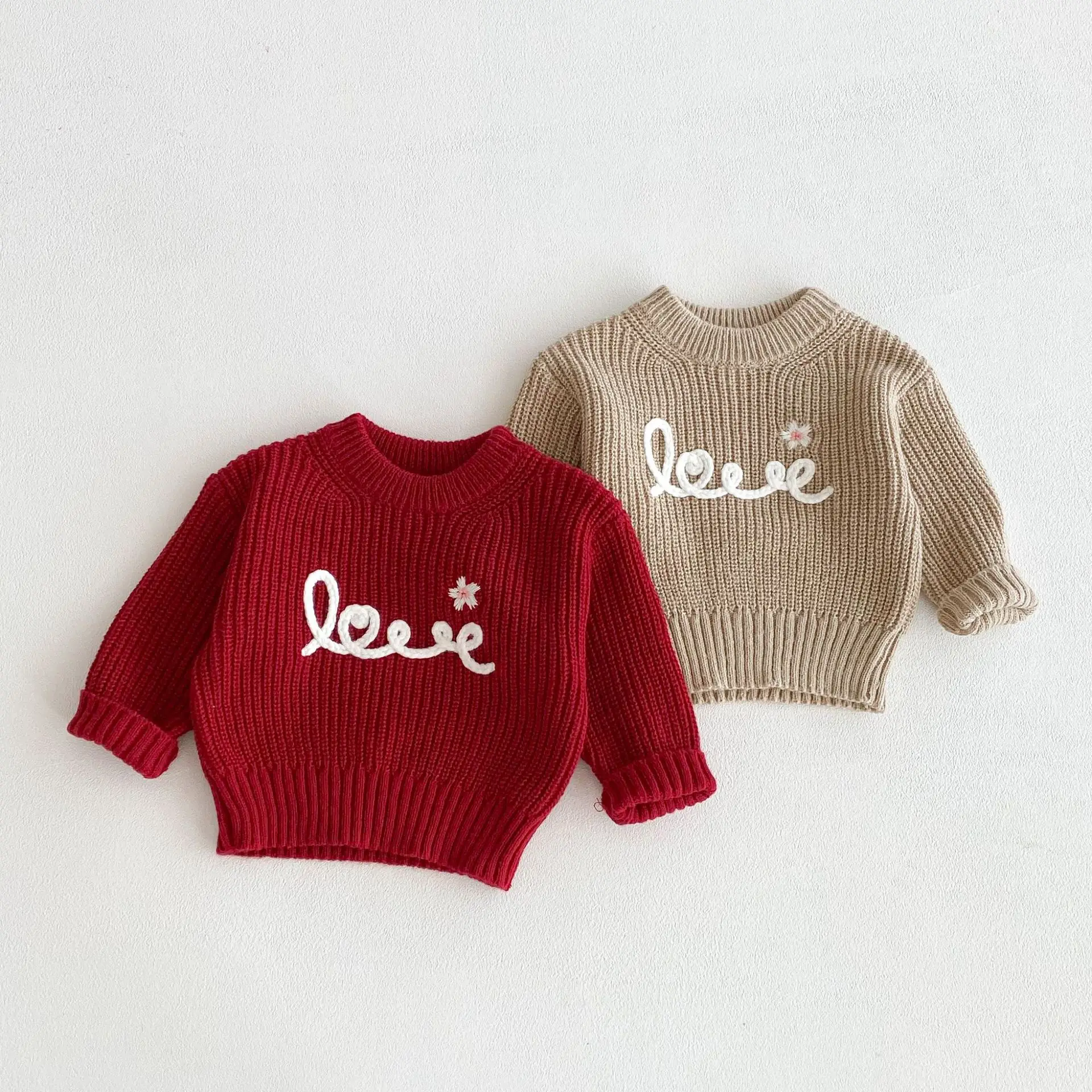 

Baby Knitted Sweater 2025 Autumn and Winter New Round Neck Pullover Sweater Letter Embroidered Boy's Sweaters