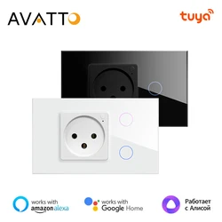 AVATTO Tuya WiFi/ZigBee Wall Switch & Socket Israel Standard Glass Panel 1/2 Buttons Smart Light Switch For Alexa Google Home