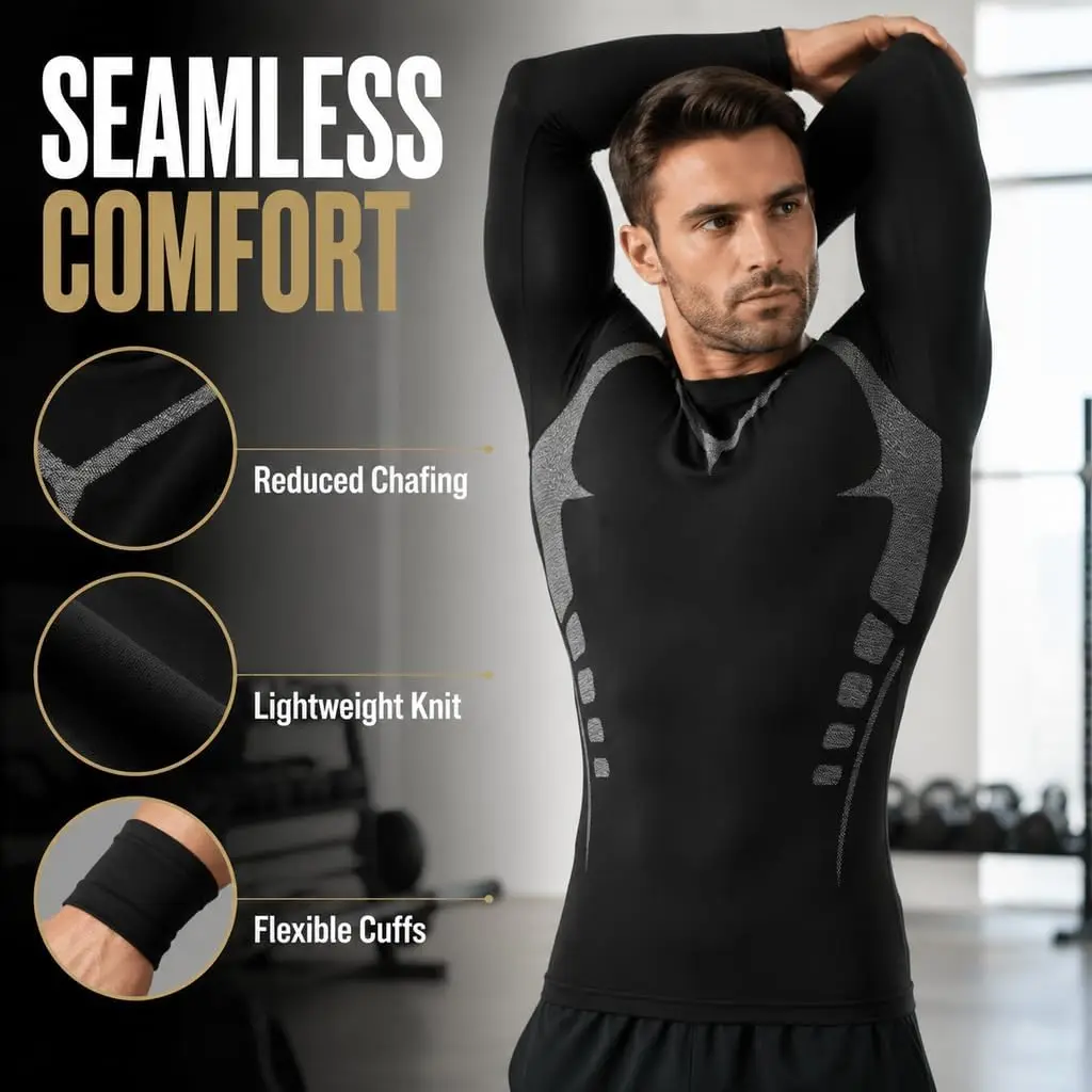 1/2/5 Pcs Men's Long Sleeve Compression Shirt Moisture Wicking Quick-dry Athletic Baselayer Stretch Workout Top for Gym Training