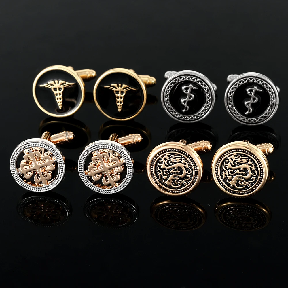 Wholesale Vintage Pattern Round Cufflinks Dragon Sleeve Button Gemelos For Men's Shirt Suit Decoration