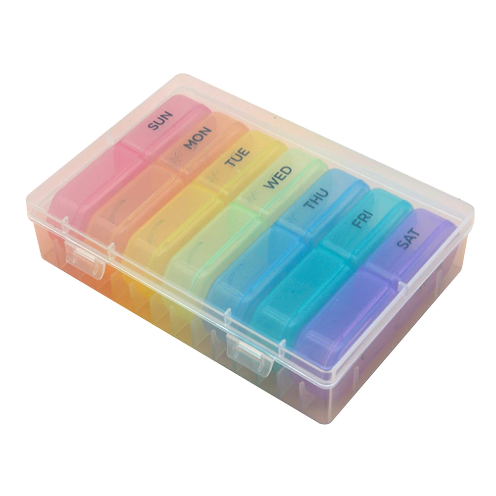 

Portable 7 Weekly Pill ganizer Double Lids Food Grade Plastic Mini Medicine Boxes Travel Portable Pills Containers Storage Cases