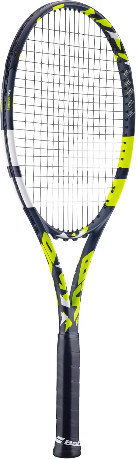 Теннисная ракетка Boost Aero (желтая) с белым Babolat Syn Gut на среднем напряжении