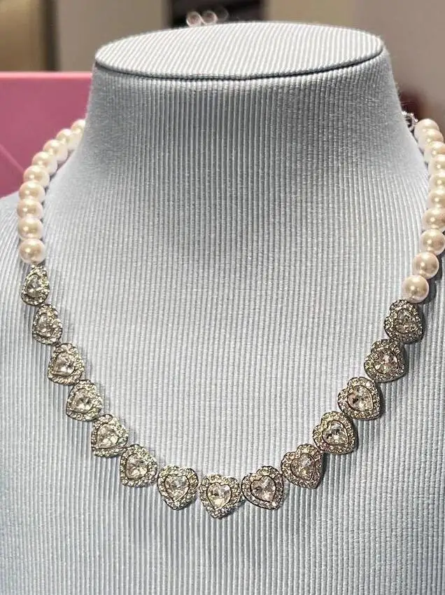 

Ariana Ande Heart aped Nelace Pearl Crystal Earrings Studs Bracelet Bracelet Love Gift for Lovers Faion Jewelry