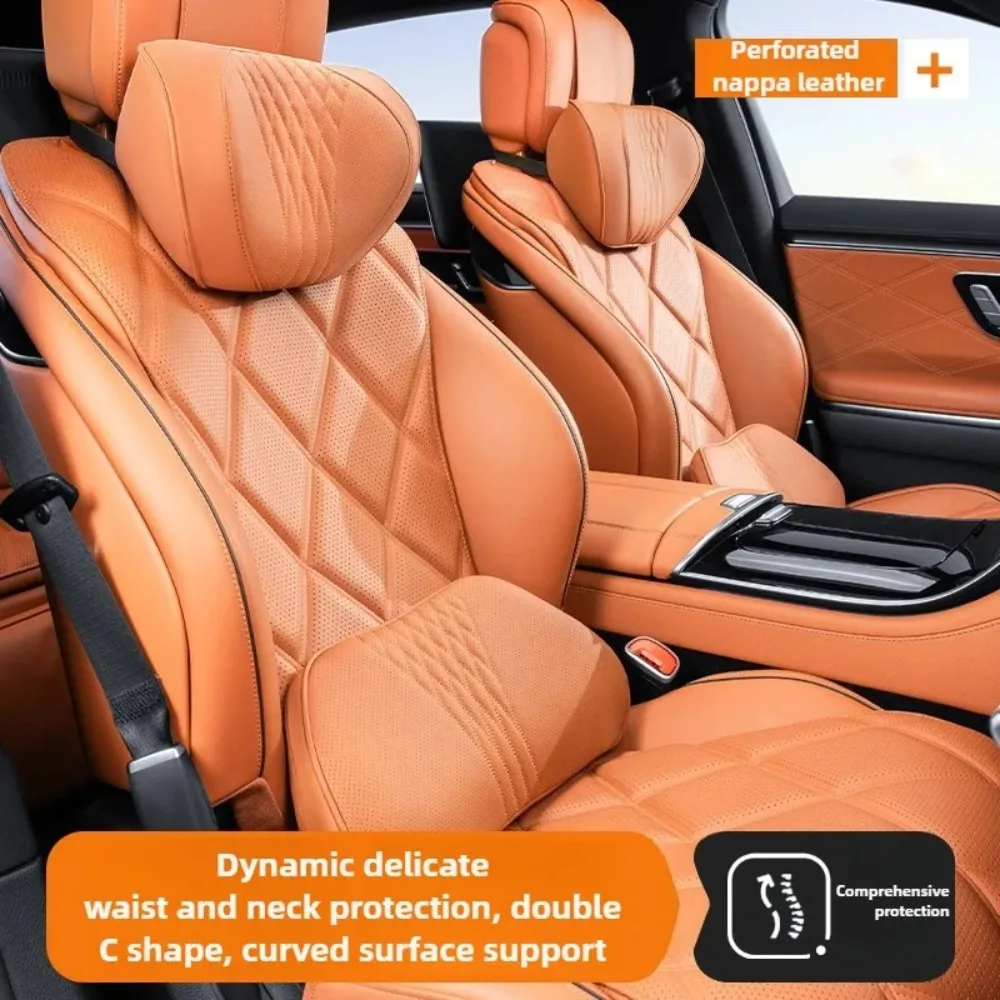 Weiches Memory Foam Auto Nackenkissen Set Leder Auto Kopfstütze Auto Lendenkissen Sitzzubehör Auto Lendenwirbelstütze und Nackenkissen