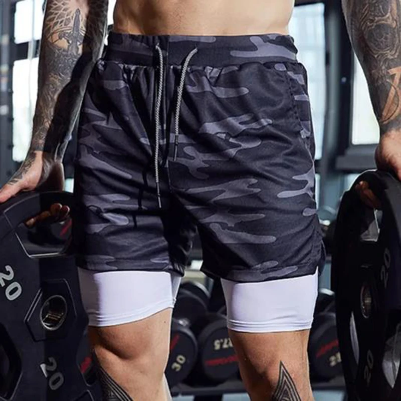 2023 Men Sport Shorts Sportswear Double-deck Running Shorts 2 In 1 Beach Bottoms Summer Gym Fitness Training Jogging Short Pants