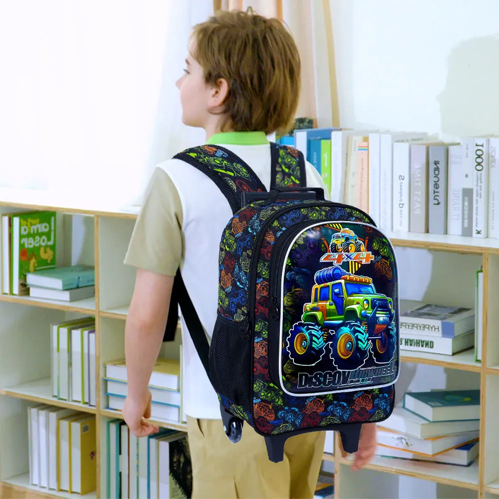 حقيبة ظهر دوارة مكونة من 3 قطع للفتيات والفتيان، حقيبة كتب بعجلات دوارة للأطفال، حقيبة مدرسية ابتدائية بعجلات مع حقيبة غداء #4