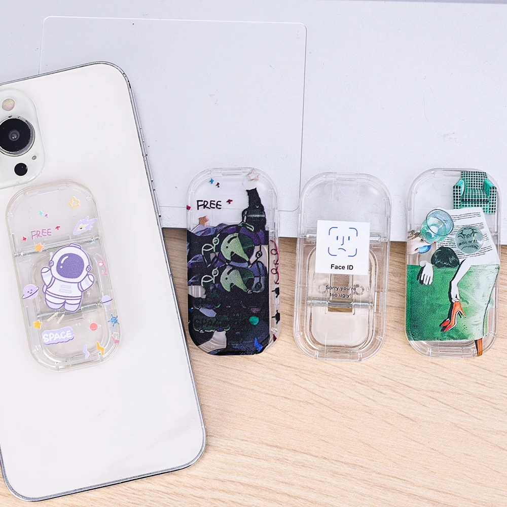 Portable Mobile Phone Finger Grip Holder Universal Transparent Invisible Foldable Retractable Acrylic Bracket Desk Lazy Stand