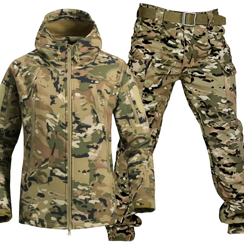 TAD Camouflage Shark Skin Soft Shell Tactical Suits Winter Autumn Waterproof Fleece Combat Gear Men clothing suit