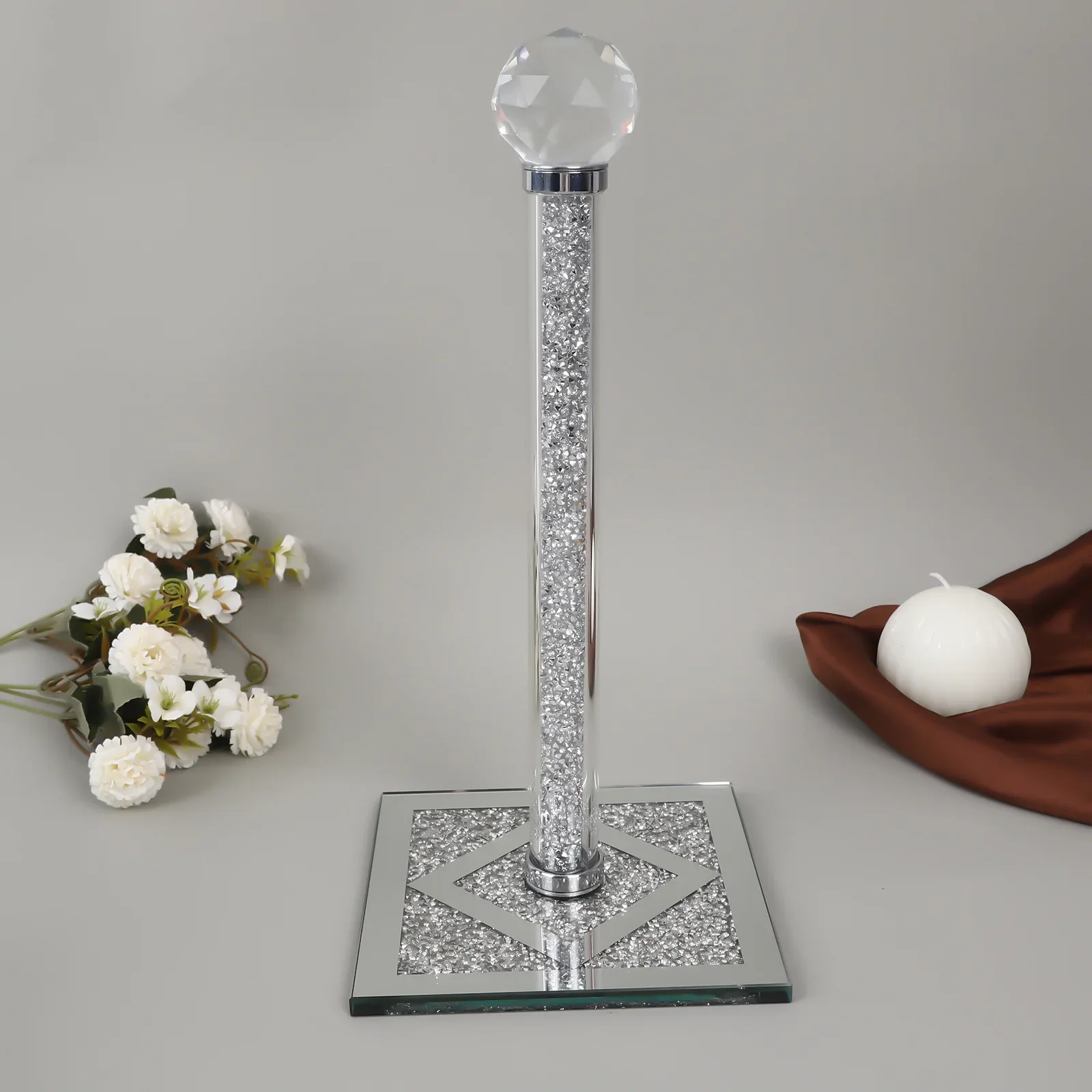 Crystal Paper Towel Holder Stand Countertop Bling Gold Silver Paper Towel Roll Dispenser Holders with Square Base Tissue Holders