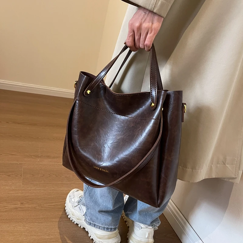 Fashion Trend Leather Tote Bag for Women 2023 Female Simple Large High Capacity Shoulder Side Bag Handbags and Purses