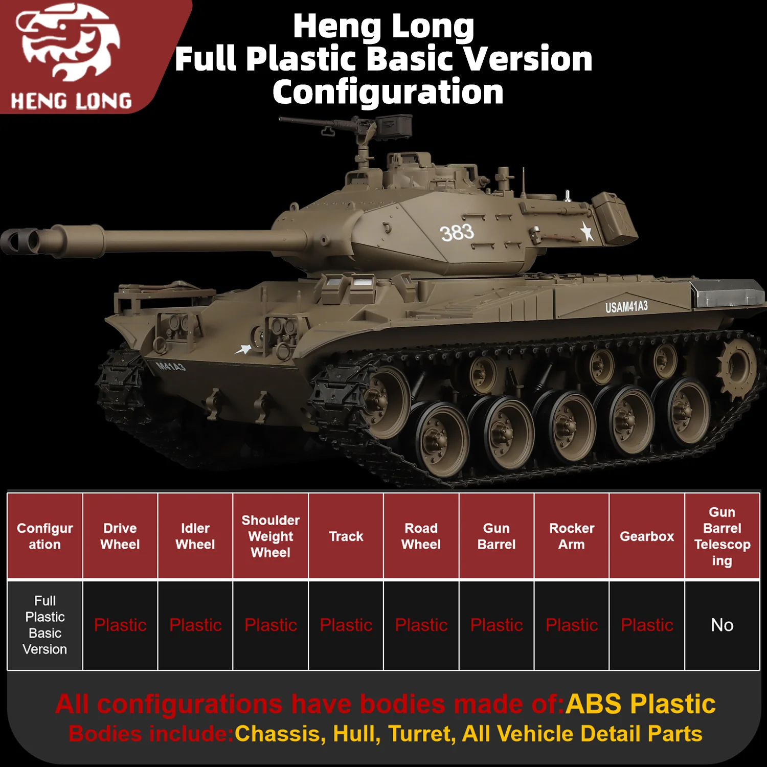 Heng Long rc tanks 1/16 US M41A3 Walker Bulldog tankmodel (volledig plastic basisver. & 320 °   Roterende torentje & TK7.0) nr.3839
