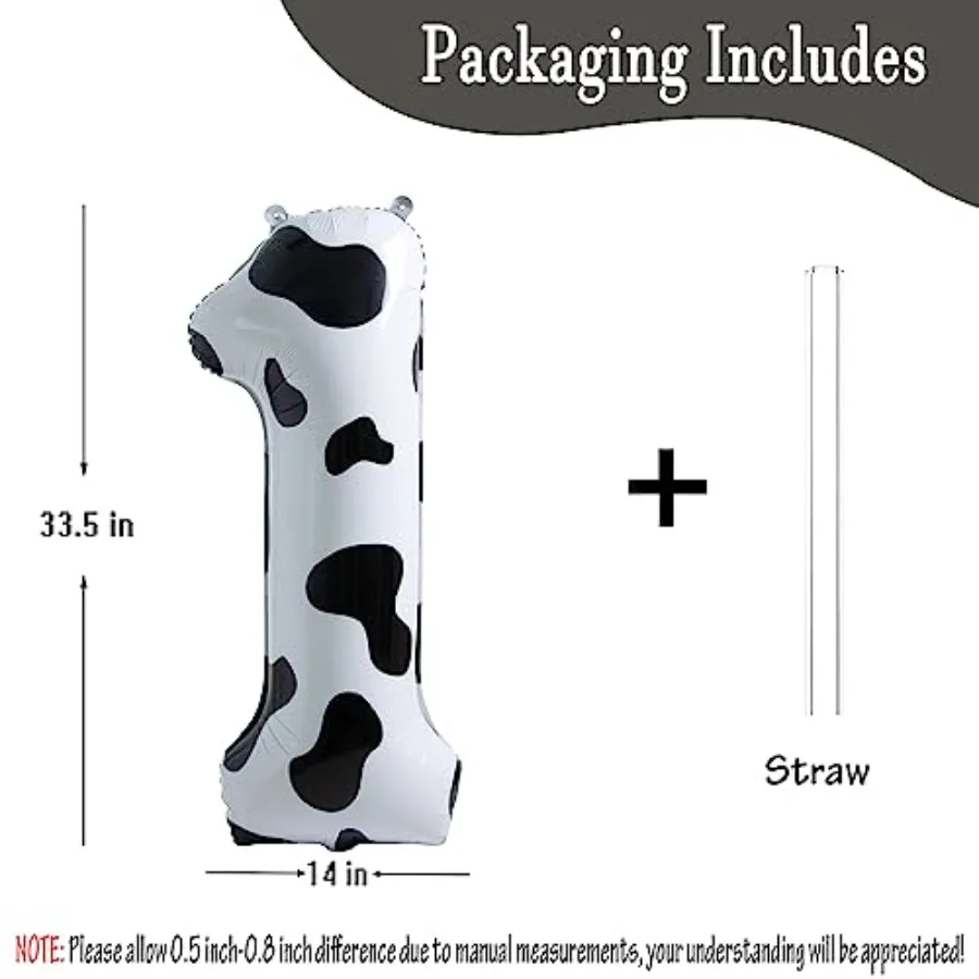 소 무늬 풍선 생일 장식 용품 40인치 숫자 1 풍선 카우걸 테마 숫자 풍선 첫 번째 생일 파티 용품