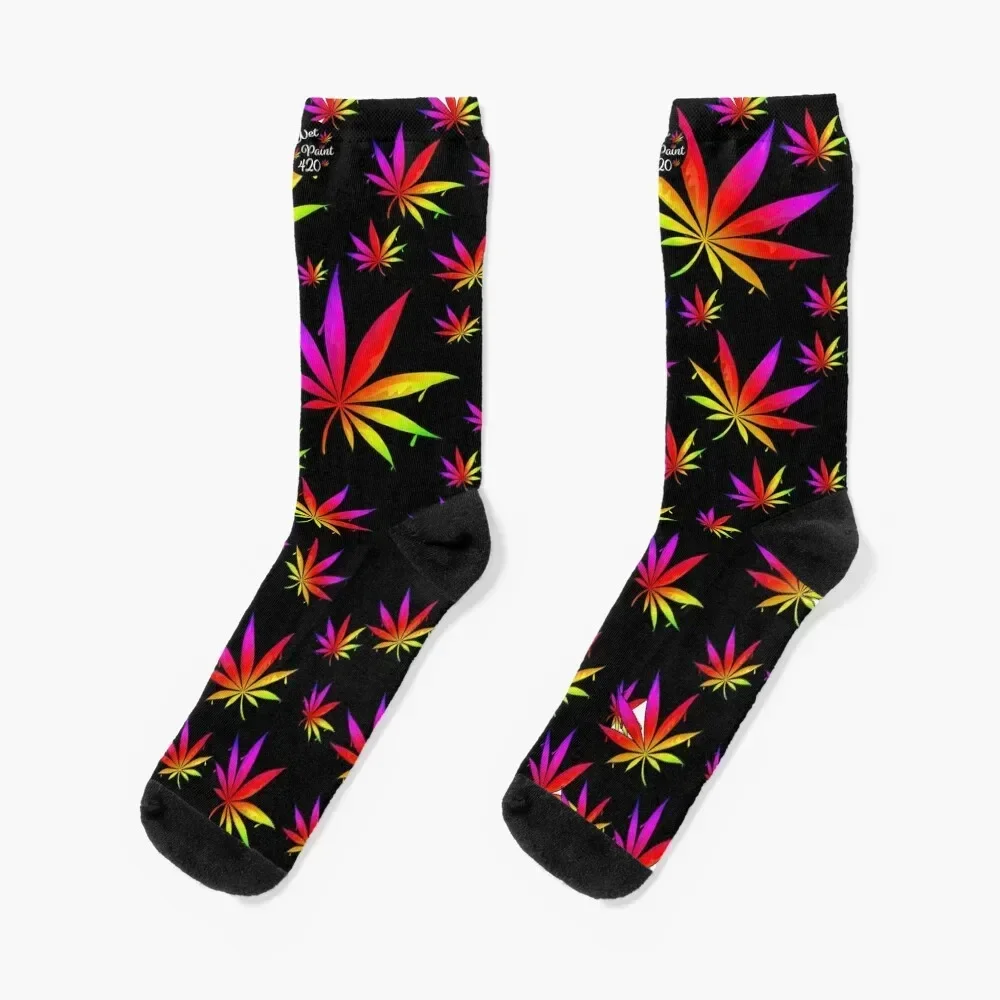 WetPaint420 Liquid Black Sunset Pot Leaves Socks gifts crazy new in's Women's Socks Men's