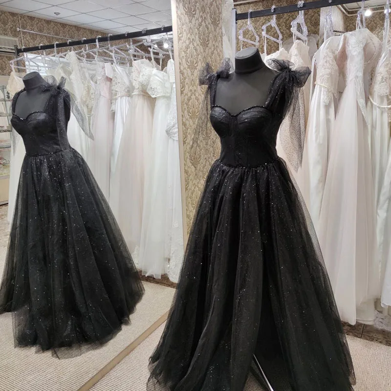 

Vinca Sunny Shiny Black Tulle Sleeveless Evening Dress 2023 Sweetheart Neck Women Formal Party Evening Gown Wedding Guest Dress