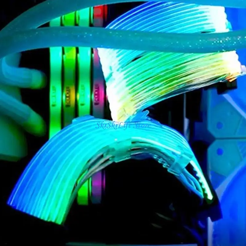 Fuente alimentación PSU escritorio E65E 24PIN Argb Cable iluminación doble vía 5V3P AURA-3PIN PCI-E GPU 8PINX2