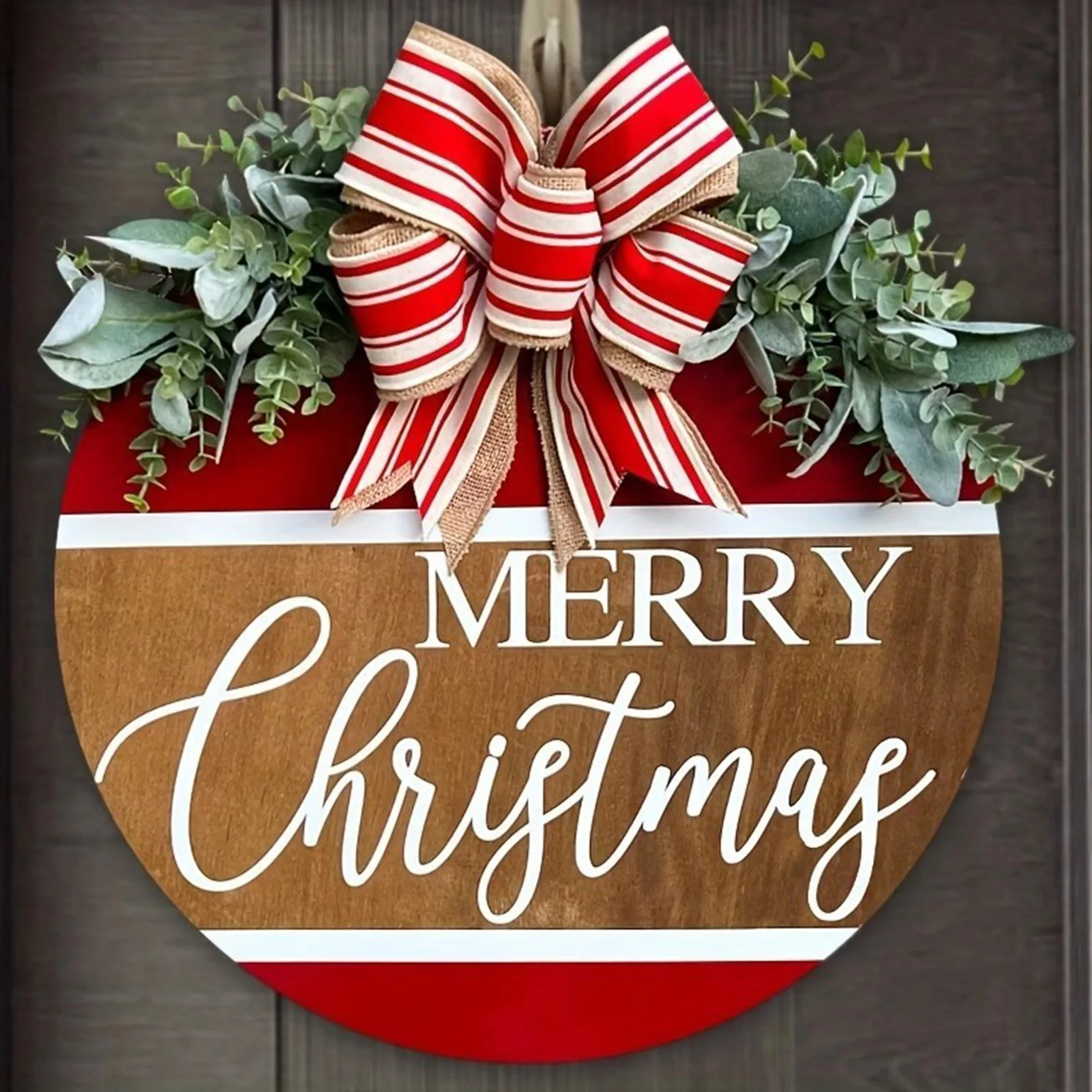 

Christmas Welcome Garland Logo Decoration Indoor and Outdoor Decoration, Merry Christmas Hanging Logo, Suitable for Front Doors and Windows Christmas Wooden Garland with Bow Holiday Rural Farmhouse Decoration