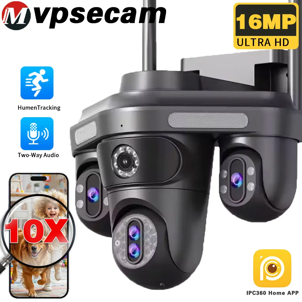 

8K 16MP 10x Zoom Outdoor Waterproof Four-Lens Three-Screen Wifi Security Camera Automatic Tracking CCTV Surveillance Camera